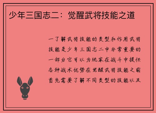少年三国志二：觉醒武将技能之道