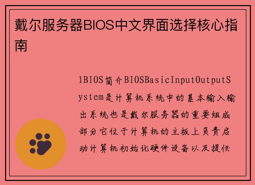 戴尔服务器BIOS中文界面选择核心指南