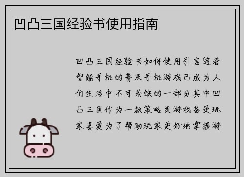 凹凸三国经验书使用指南